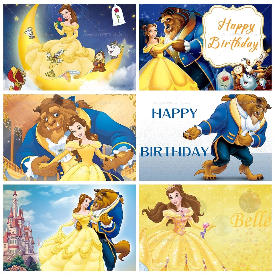 Krása a zvieracie pozadie Princezná Belle Téma dievčat narodeninovej oslavy pozadie dekorácia bábätká banner Party Dodávky