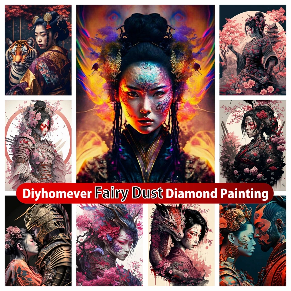 Krásna geisha samurai 5d DIY víla Diamond Diamond Paľba mozaiky vyšíva japonská žena Art krížový steh obrázok Domovod