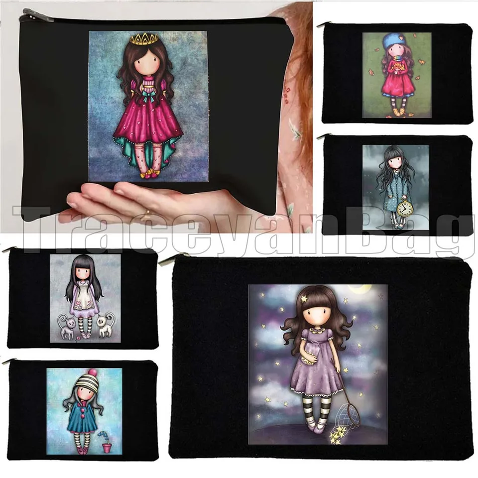 Krásna karikatúra Pink Santoro Books Lover Gorjuss Little Girl Doll Darček roztomilé detské darčeky plátno kozmetické make -up toaletné vrecko puzdro puzdro puzdro