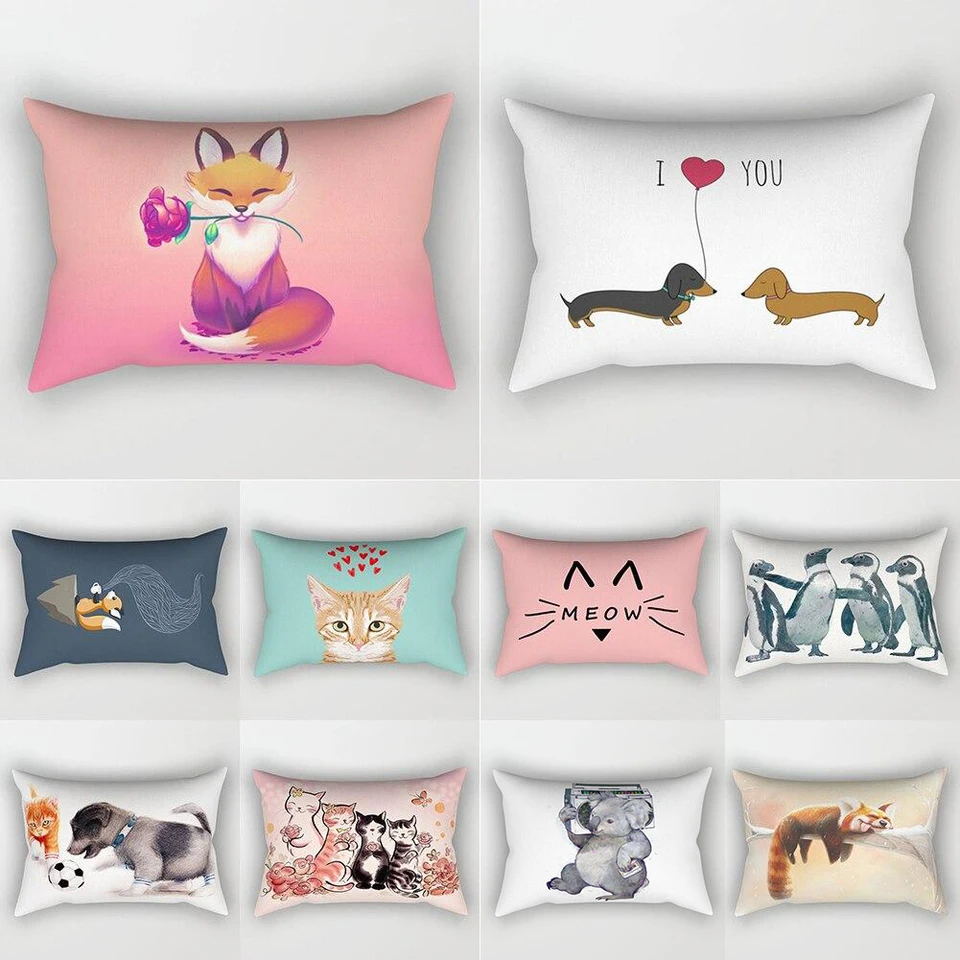 Krásna karikatúra Small Animal Elegant Pár domov obývacia izba Spálňa dekoratívny obdĺžnik vankúši