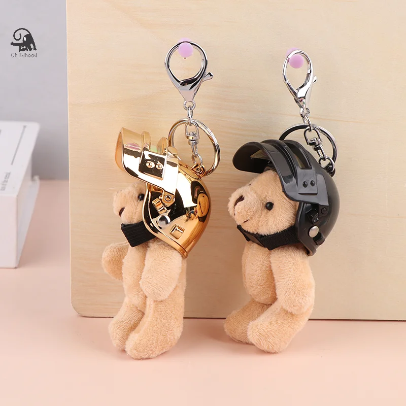 Krásna prilba medveď plyšový keychain kreatívna karikatúra bezpečnostná prilba medveď keyring batoh kúzla taška prívesok pár darčekov