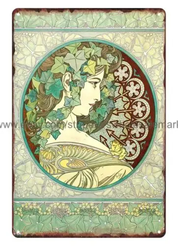 Krásna spálňa nástennej umenia 1901 Alphonse Mucha Ivy Art Nouveau Metal Cin Sign