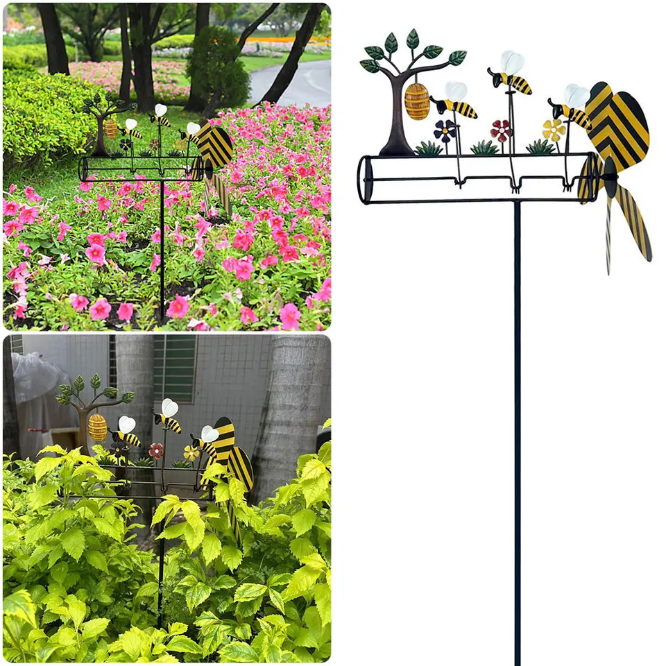 Krásna včela Whirligig 3D veterná kinetická socha záhrada Záhrada Windmill Toy Trávniky Pinwheels for Garden Yard Lawn Decotion