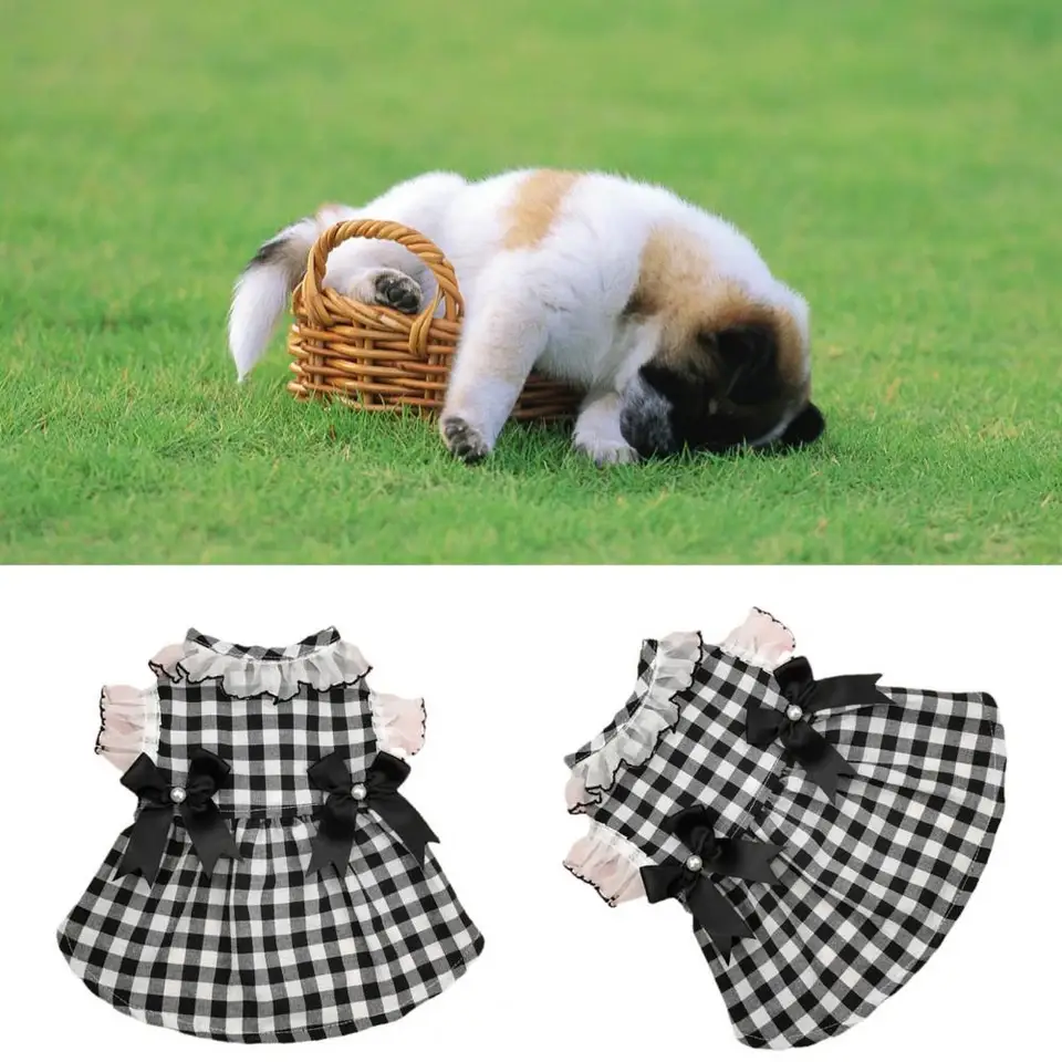 Krásne mačacie šaty priedušné elegantné mäkké kockované petí psie psie psie mačka maškonné šaty Cat Princess Dress-up šaty