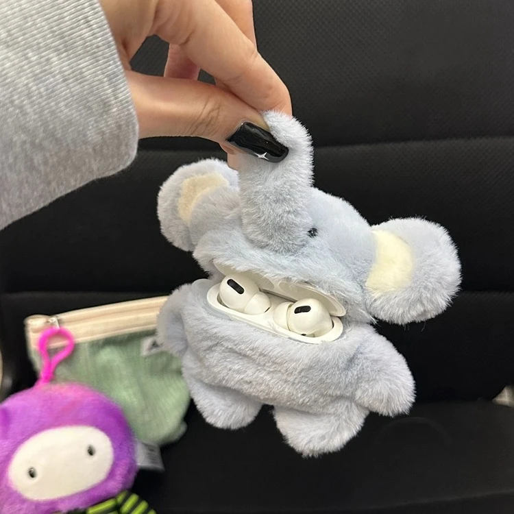 Krásne modré chlpaté slony plyšové chrániče slúchadiel pre AirPods 1 2 3 Pro Cute Girl Kids Kids Bluetooth Sarfone Drop Protector