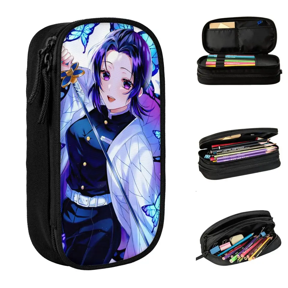 Krásny Kochou Shinobu Pase Cascil Case Demon Slayer Cencil Pen Držiteľ pera pre študentov veľkú skladovú tašku Študenti Škola zips