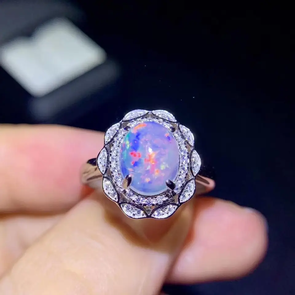 Krásny prírodný opálový drahokam prsteň pre ženy Real 925 Sterling Silver Ring Prírodný klenot narodeninové oslavy darček L 8*10 mm Veľkosť ovál