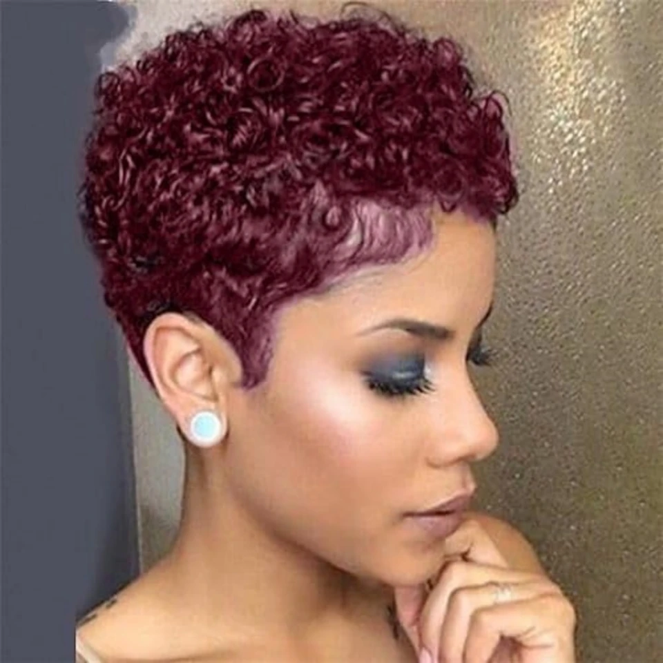 Krátke afro kučeravé parochne pre čierne ženy syntetické krátke pixie parochne pre ženy Afroamerické ženy parochne Syntetické kučeravé vlasy