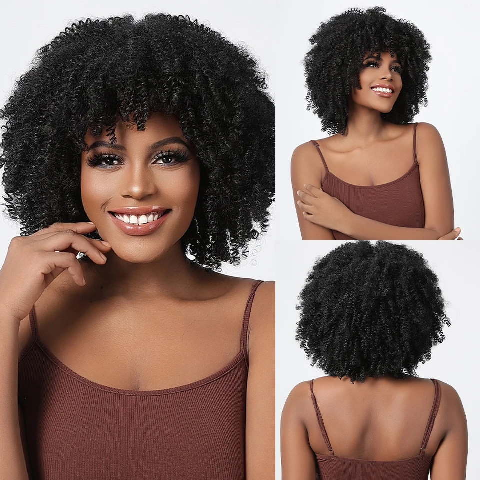 Krátke afro kučeravé čierne parochne pre čierne ženy Prírodné syntetické parochne s ranami Denne používajte Cosplay tepelne odolné s vláknami Vlasy Vlasy