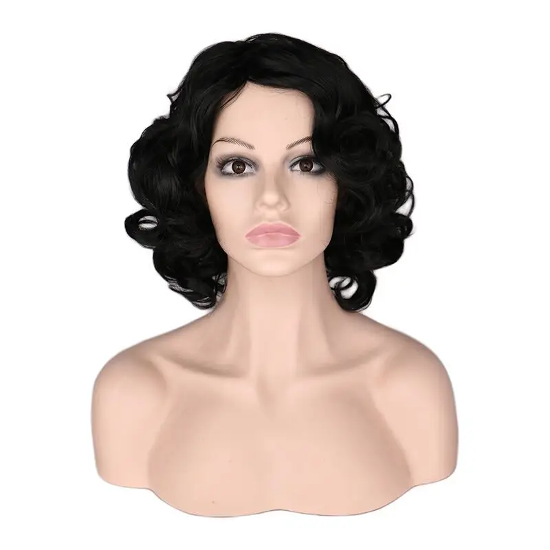 Krátke kučeravé čierne parochne pre ženy Syntetické prírodné zvlnené kostýmy Cosplay Parochňa party