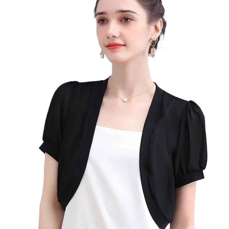Krátke rukávy pokrčené plecami obaly šál Dámske letné Bolero Cardigan Crop Tops Elegantné krycie ups