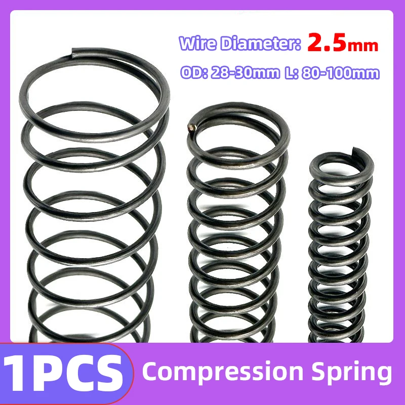 Krémovo 1ks kompresná pružina pružiny y typu Y Micro Coil Rotor Return Tlace Springs Oceľový drôt priemer 2,5 mm OD28-30 mm L80-100 mm