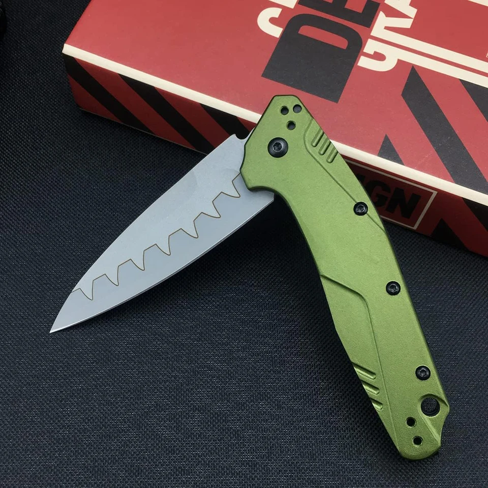 KS Dividenda 1812 Zelený/čierny vreckový priečinok D2 Blade Hliníková rukoväť rukoväte Utility Outdoor Hunting Fishing taktický nôž EDC