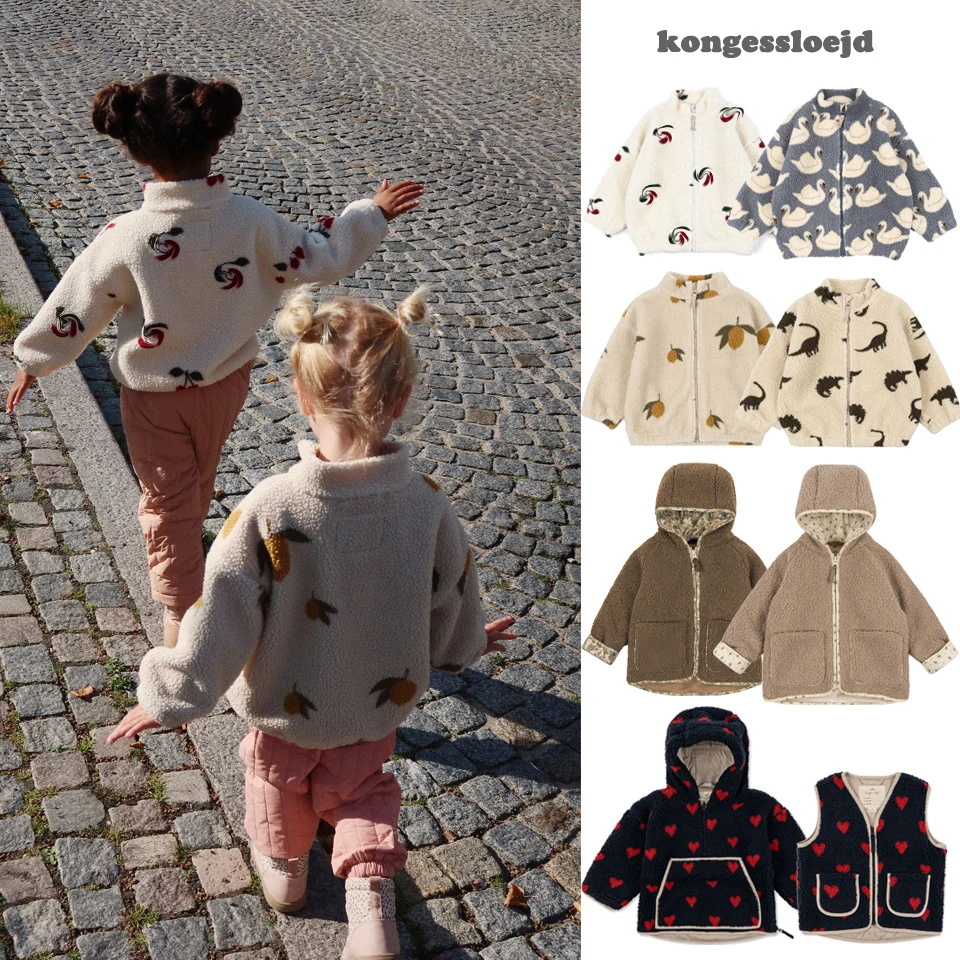 KS Winter Baby Girls Boys Lambwool Cherry Jackets Detské oblečenie Flitry karikatúra panda vrchné odevy pre chlapcov