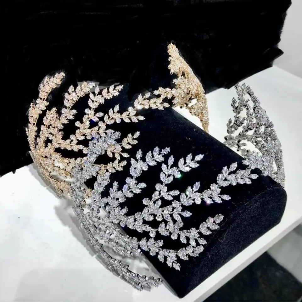 Kubické zirkónia svadobné čelenky svadobné čelety luxusné cz nevesta Tiaras korunky dámsky večierok ples vlasové šperky