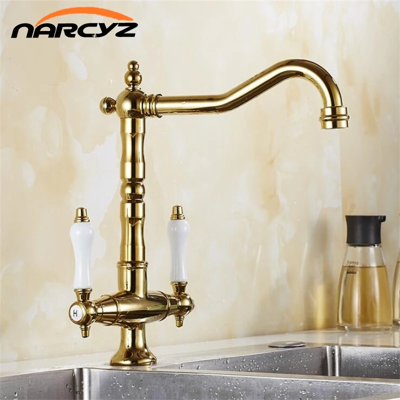 Kuchynské kohútiky 360 stupňov otočná zlatá mosadzná kúpeľňa Mixer Cold and Hot Kitchen Tap Tap Water Water Tap Kitchen kuchyňa XT-216