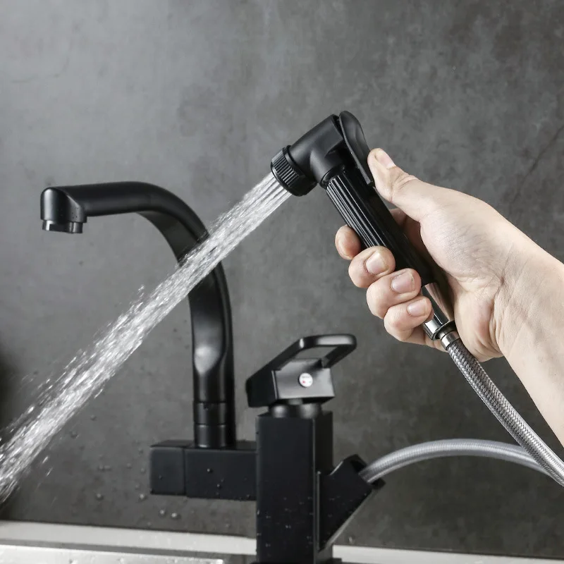 Kuchynské umývadlo vytiahnuté teleskopické faucet viacúčelové tlakové striekanie Single Gun Single Hole Cold a horúca voda Miešanie faucetu