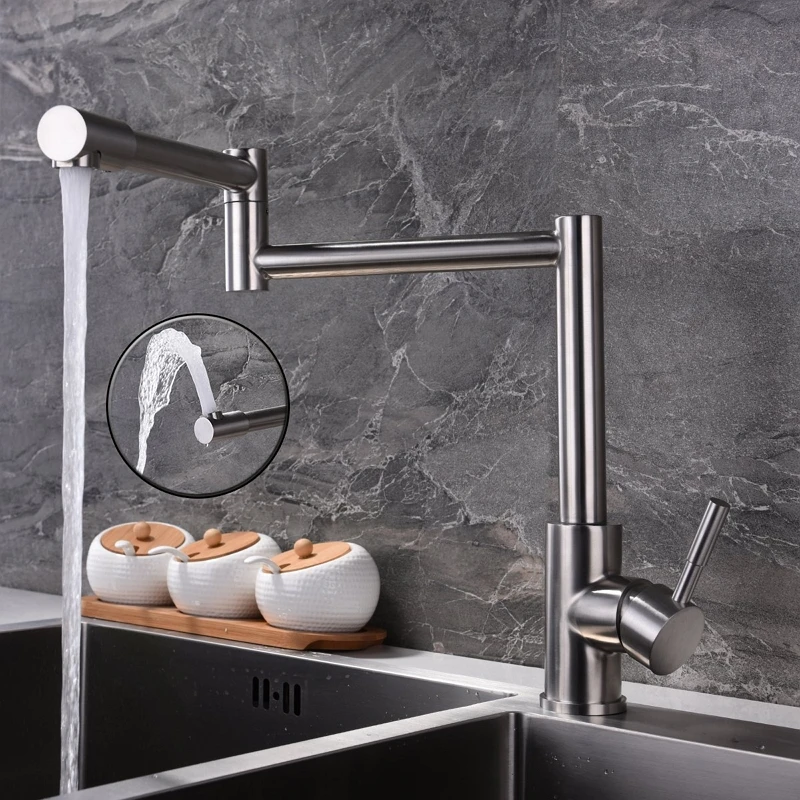 Kuchynský faucet 720Degree otočná otočná oceľ Filler Faller Faucet Swing Arm Skladacie zloženie