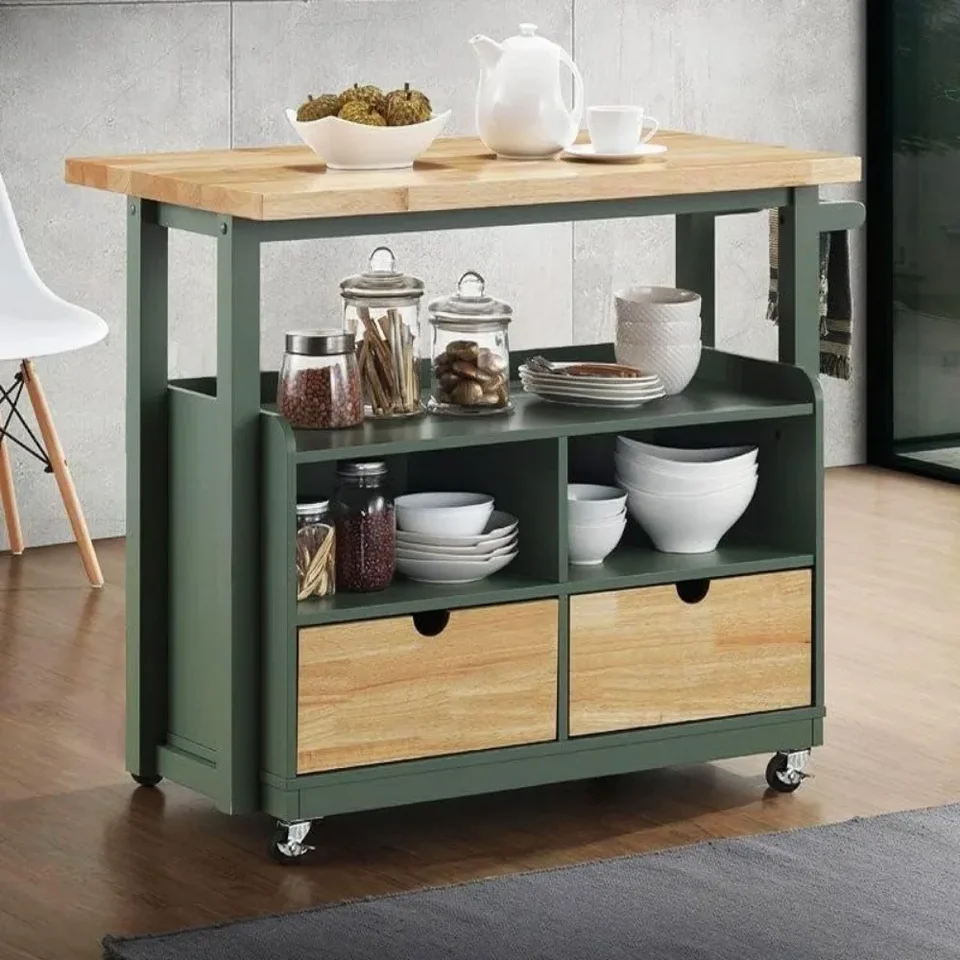 Kuchynský ostrov na kolesách - Butcher Block Island Table pre prípravu jedla, valcovanie kuchynského vozíka