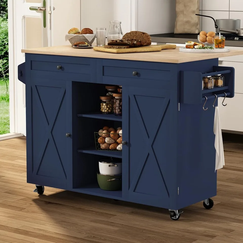 Kuchynský ostrov na kolieskach, Rolling Kitchen Kitchen Island Drop Leaf Leaf Pulttop Storage Skladová skrinka vežový stojan, ostrovný stôl pre kuchyňu
