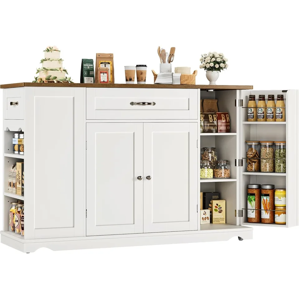 Kuchynský ostrov s úložným priestorom 47 kitchen Storage Island na kolesách s 2 nádrbami valcujúcim ostrovným stolom s nastaviteľnými policiami