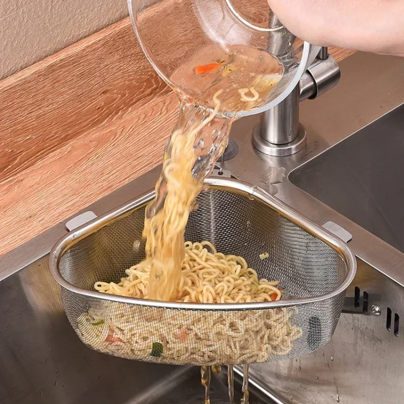 Kuchynský umývadlo Kôš z nehrdzavejúcej ocele Trojuholníka Potraviny Zelenina Peel Egg Filter Storage Organizátor