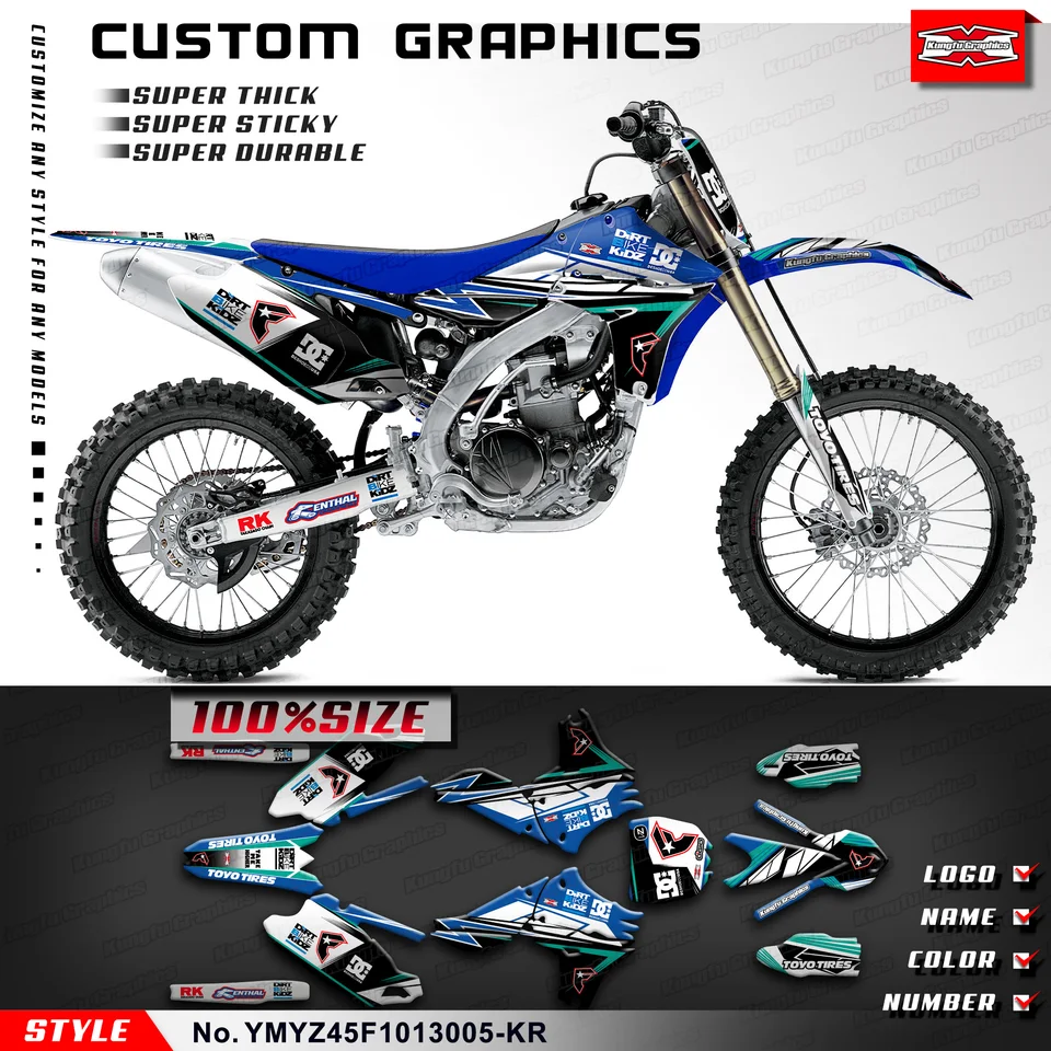 Kungfu grafika Dirt Bike Decals Custom Stitrept Kit Kompletné vinylové zábaly pre Yamaha YZ450F 2010 2011 2011 2013 2013 YMYZ45F1013005-KR