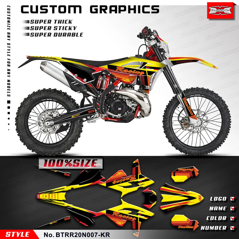 Kungfu Graphics Dirtbike Graphics Stitrel Súprava pre beta RR 2020 2021 2022 2023 2024, nálepky na bicykle Dirt Bike, Btrr20n007-KR