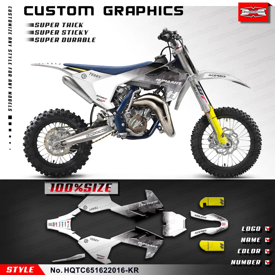 Kungfu Graphics Motokross Stickers MX Racing Decals Kit pre Husqvarna TC65 TC 65 2016-2023, HQTC651622016-KR