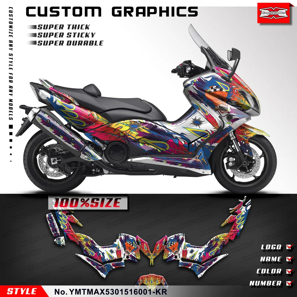 Kungfu Graphics Motorcycle PVC Sticker Full Wrap Decal Kit pre Yamaha Tmax 530 2015 2016, Scooter Graphics Set Design Design