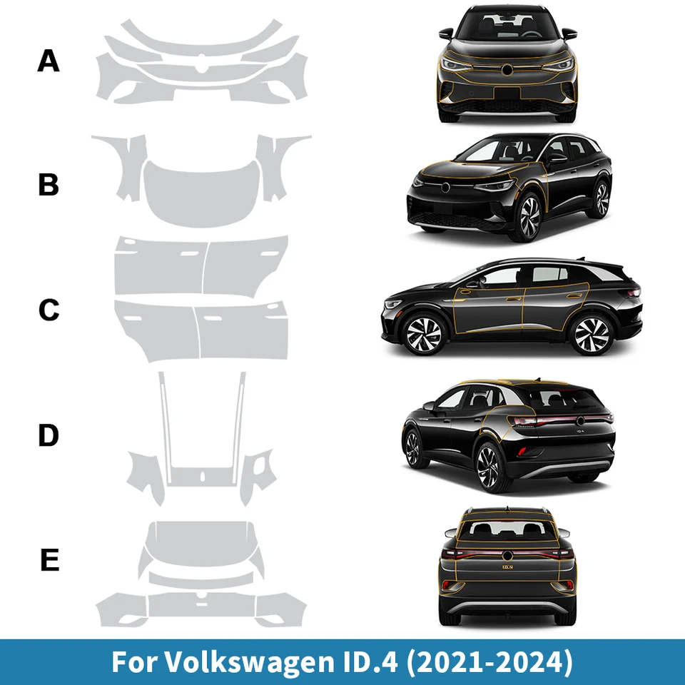 Kungkic 8,5mil PPF TPU pre Volkswagen ID.4 VW 2021 2022 2023 2024 PRECUT FIRT OBSAH FILM BLODNÉHO BRA TPU TRUSPArent