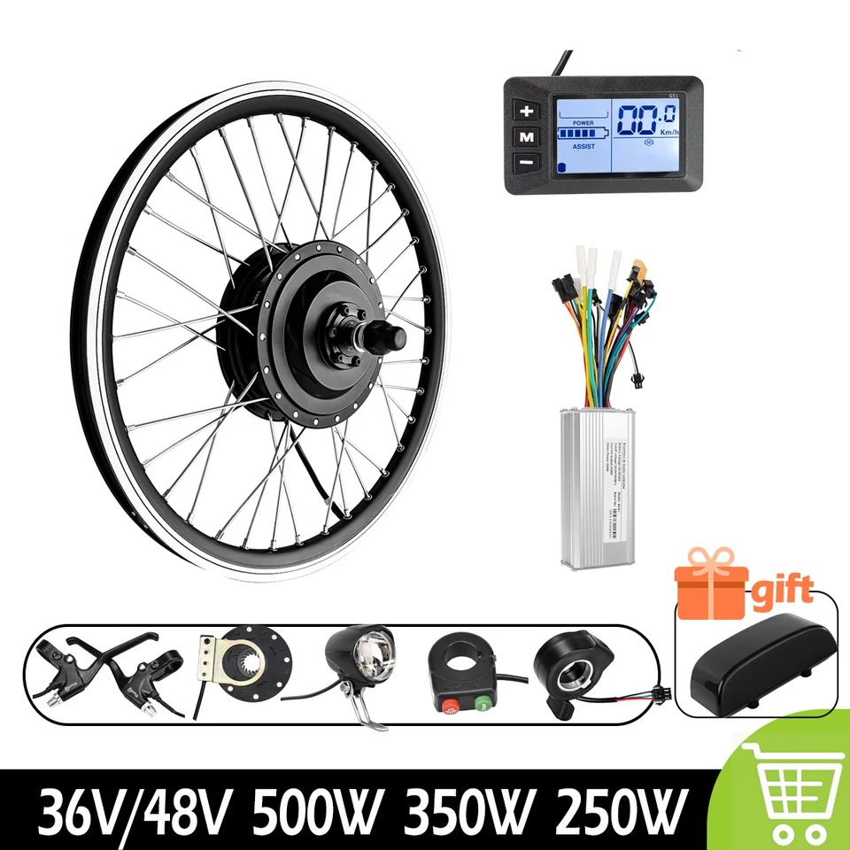 Kunray 250W 350W 500W elektrická súprava na konverziu bicyklov 36V 48 V zadné otáčanie kolesa Motor Motor Electric Bicycle Kit 20-29inch700c