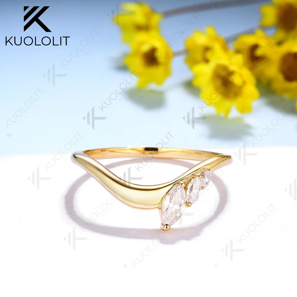 Kuololit 0,45ctw Marquise Cut Moissanite D/VS1 Rings for Women Solid 18k 14k žlté zlato svadobná skupina pre výročie Custom