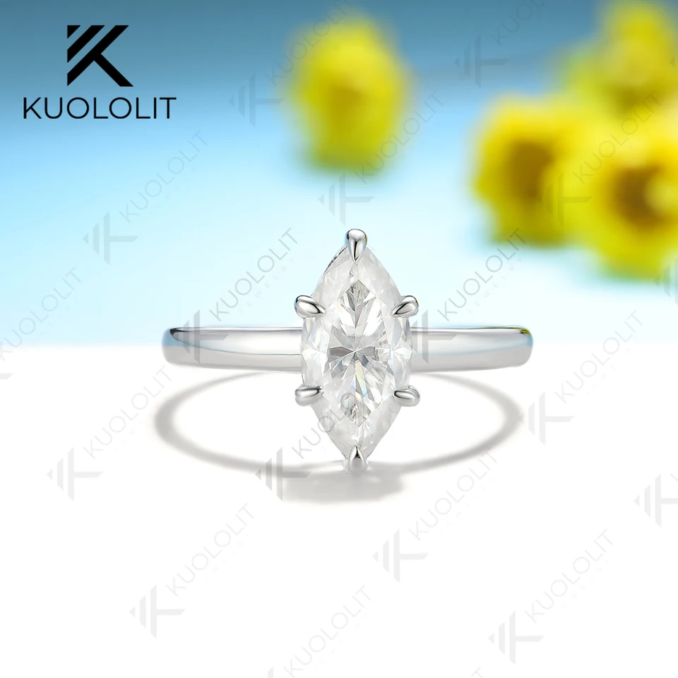 Kuololit 2Ct Marquise Moissanit Ring 14K10K White Gold Rings for Women Solitaire Ring na sľubné výročie vianočné darček