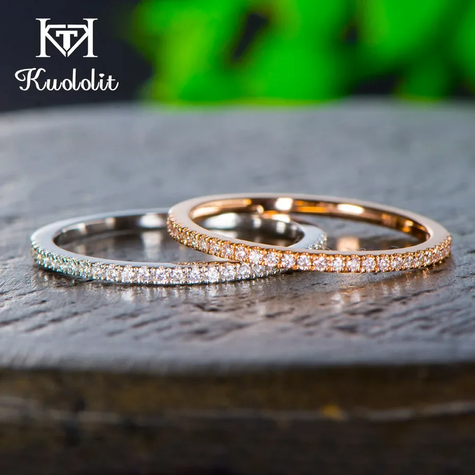Kuololit 585 14K 10K Solid Gold 100% Moissanite Rings Pre ženy 100% ručné nastavenie zodpovedajúce polovičnej večnosti Zásnub svadobného pásma