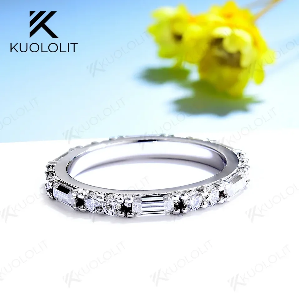 Kuololit Emerald Cut Moissanite Rings for Women Solid 18k 14k 10k 10k biele zlato svadobná skupina pre výročie Luxusná plná večnosť