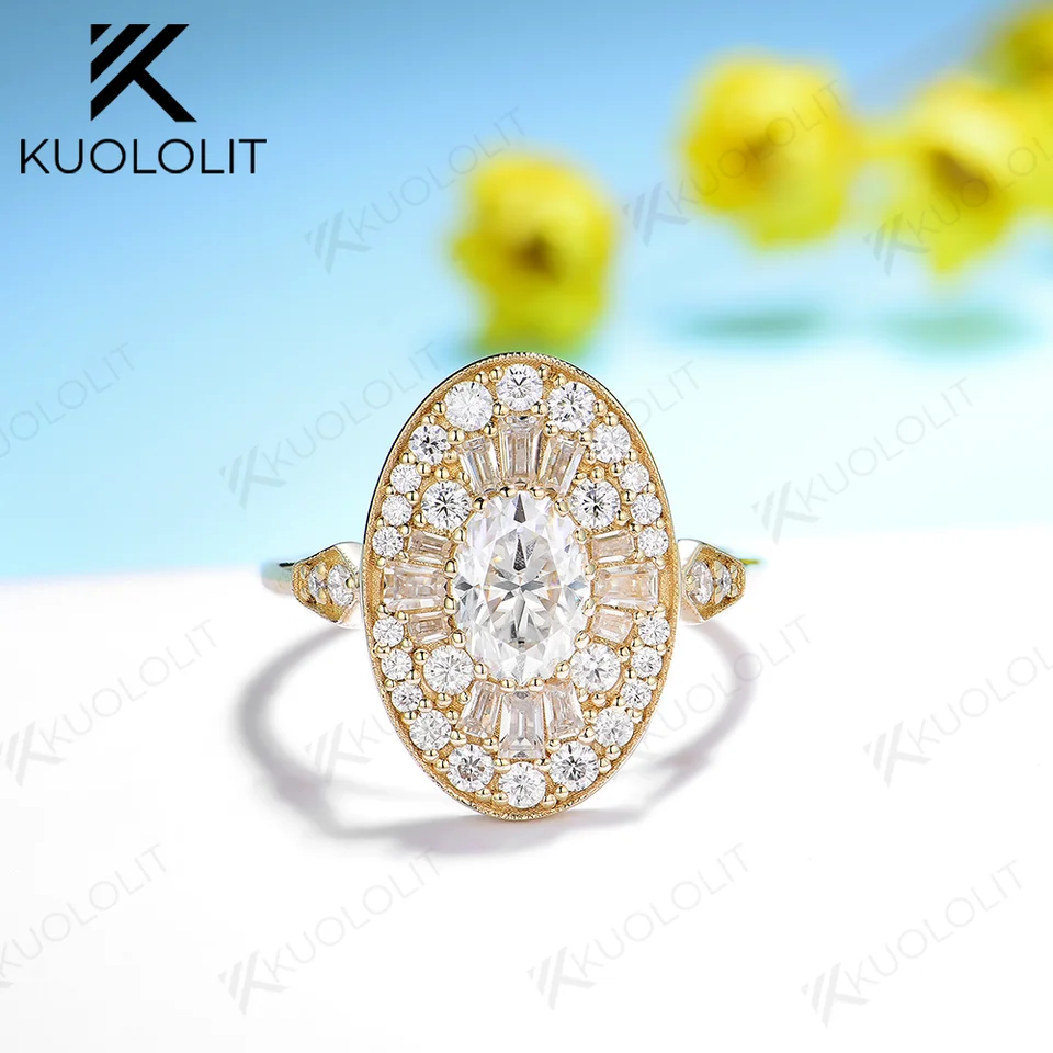 Kuololit Prispôsobte 1ct oválny moissanitový prsteň pre ženy Solid 14k 10k 10k zlato 925 strieborné jemné šperky zásnubné prstene pre ženy
