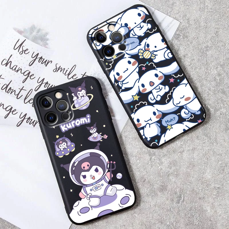 Kuromi Cinnamoroll Sanrio Art pre iPhone 15 14 13 12 11 xs xr x 8 7 SE Pro Max Plus Mini Black Cover Puzdro