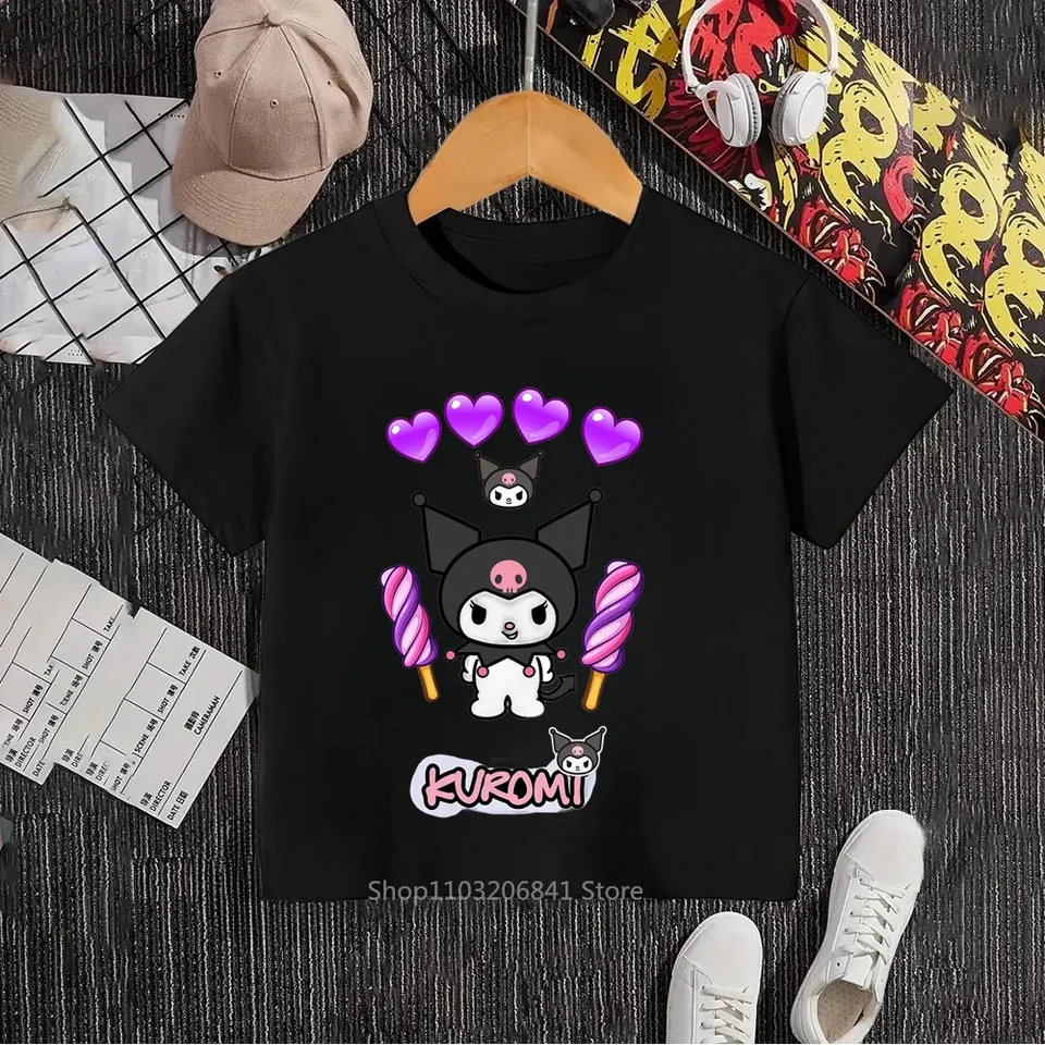 Kuromi Cuties z Melody Summer O-Neck Soft Trips for Boys and Girls Kórejsky inšpirovaný hip-hopový štýl pre vaše moderné dieťa
