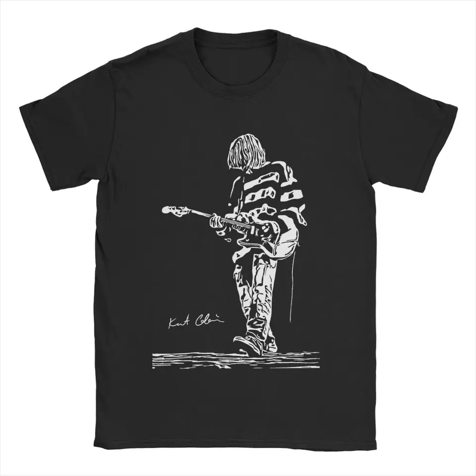 Kurt Cobain Guitar Pánske tričká Cool tričko tričko s krátkym rukávom Crewneck Tričko 100% bavlnené klasické oblečenie