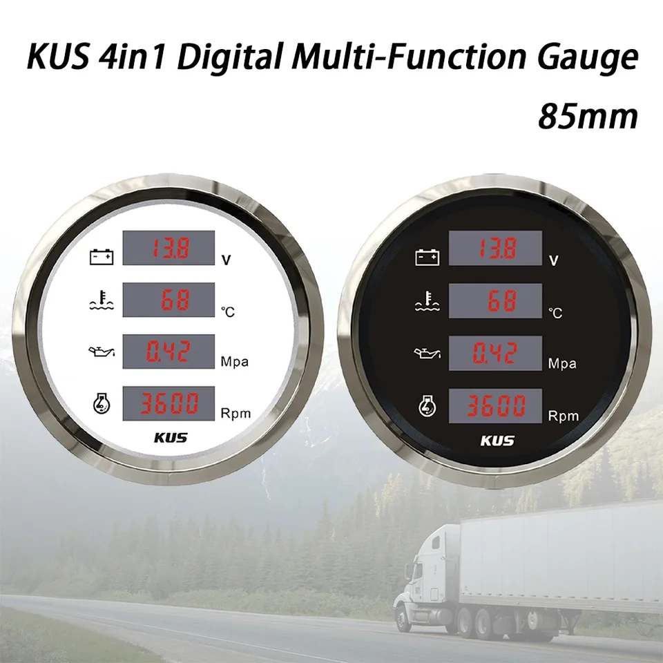 Kus Car Boat Universal Digital Digital 85 mm 8000RPM REP Counter 9-32V napätie 25-120 ℃ Temp vodná teplota 0-1MPA Tlak oleja s červeným podsvietením