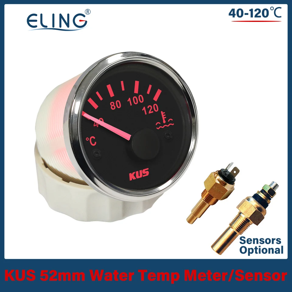 KUS Universal 52 mm teplota vody 40-120 ℃ 25-120 ℃ 12v 24 V pre automatickú loď červená žltá teplota svetla M10 M14 M16 M18