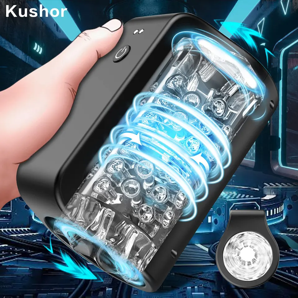 Kushor Open-End 7 Rotujúca automatická rotácia Automatický mužský masturbátor Vagina Blowjob Mastubátor pohár pre dospelých sexuálne hračky pre mužov