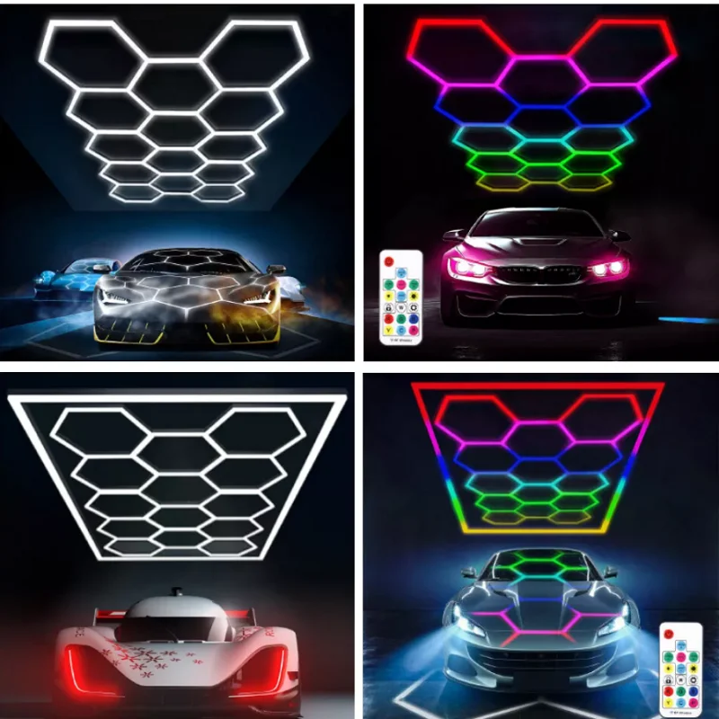 Kutomizované šesťuholníkové LED garážové svetlo RGB stropné svetlá farby Zmena Zmena stmievateľného pre holičský herný stenu, dekoráciu izieb, obchod