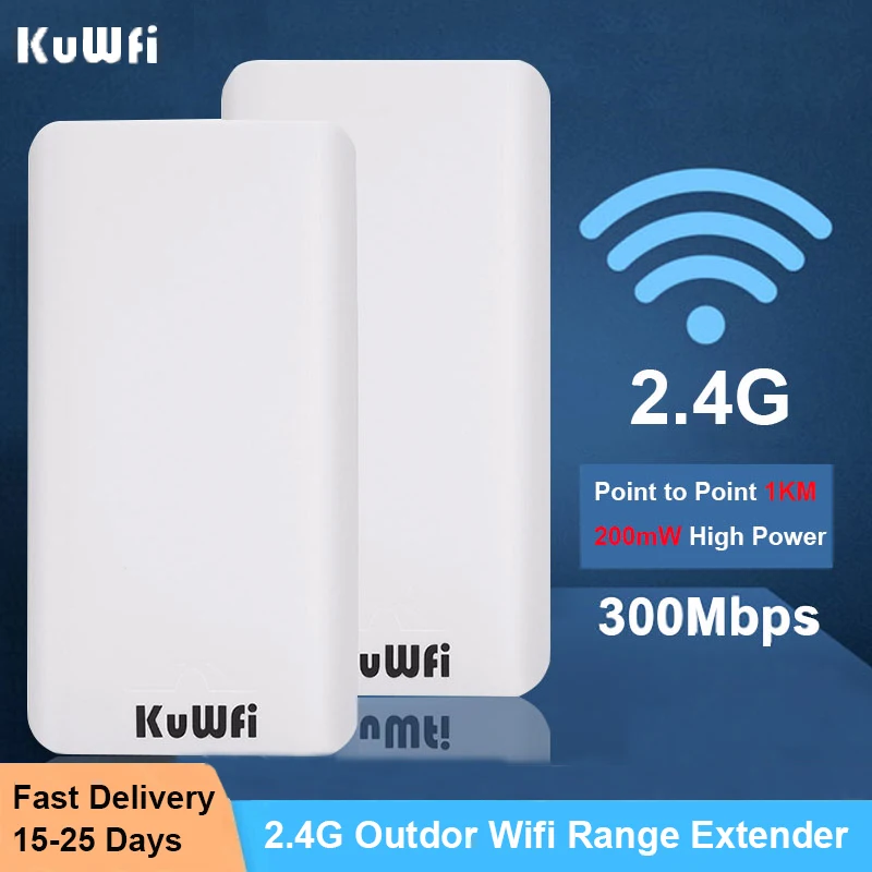 Kuwfi 2.4g Outdoor Wi Fi Router 300 Mbps Výkonný Wi -Fi opakovaný bod bodu WiFi Range Extender Zvyšuje 1 km