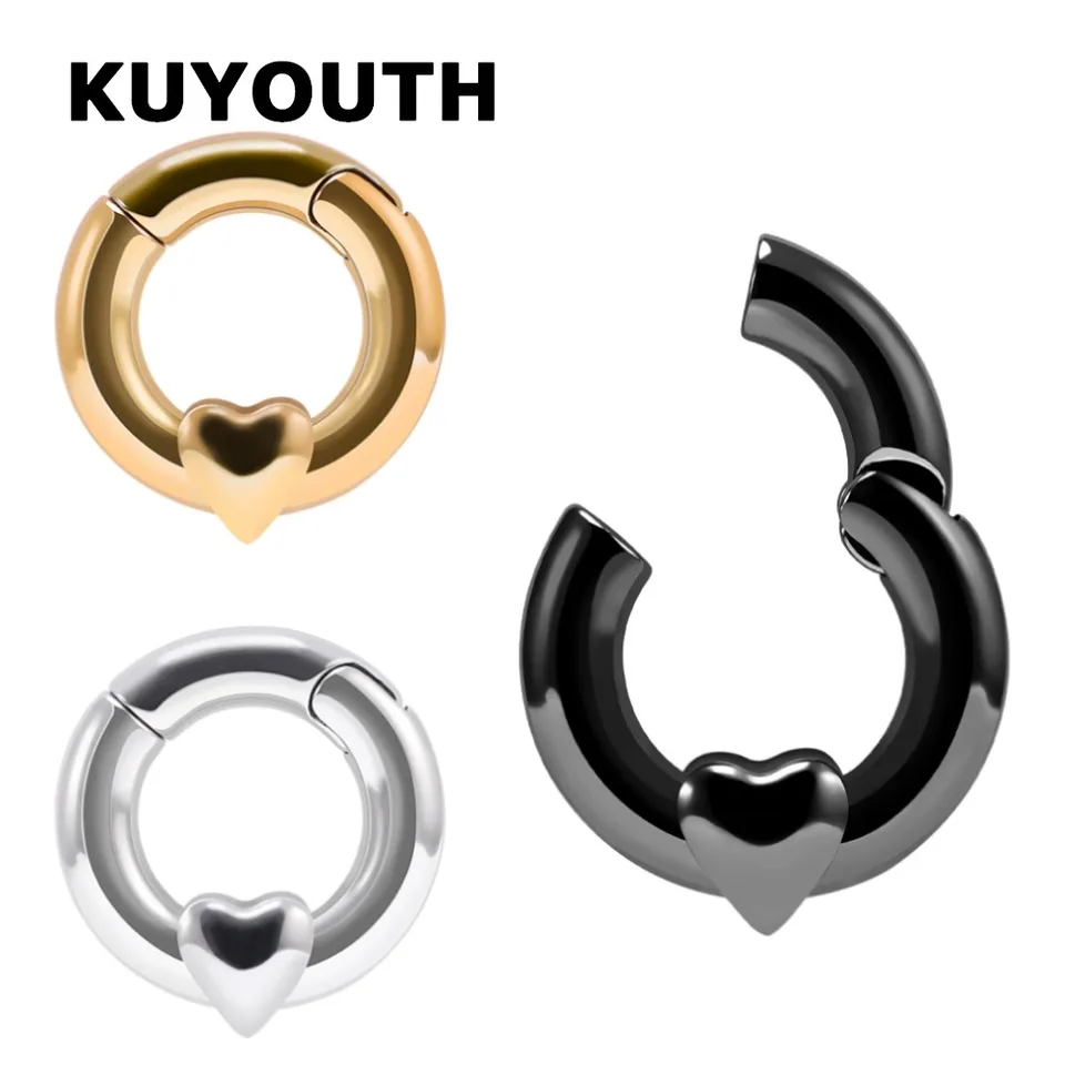 Kuyouth Jednoduchá nehrdzavejúca oceľ visiaci srdcový magnet ucho ucho telesná telesná piercing šperky na náušnice s výťahmi 2ks