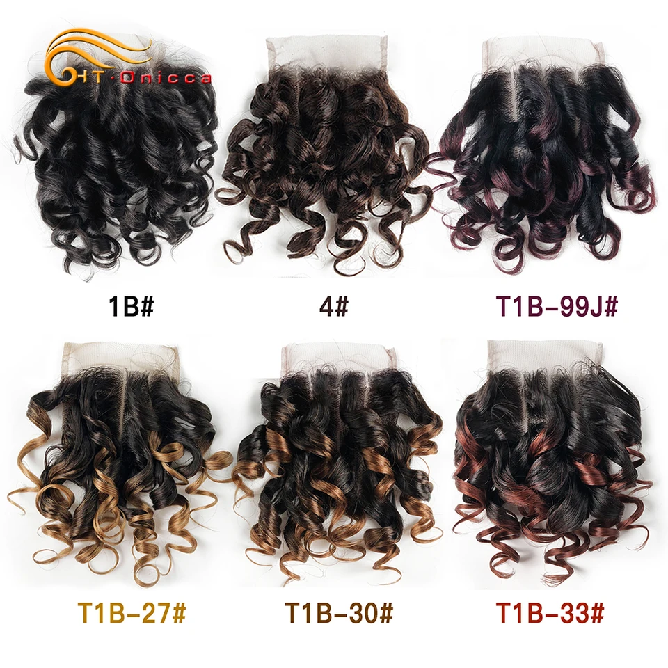 Kučeravé vlasy 4x4 Uzáver Brazílske ľudské vlasy 1b 27 #4 30 33 99j Ombre Honey Blonde Farbed Trojstvá uzáver