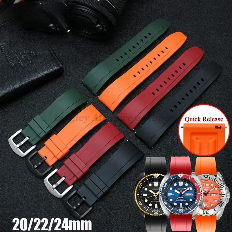 Kvalitné gumové hodinky remienok 20 mm 22 mm 24 mm pre seiko 5 Zelená voda Ghost Abalone Men Sport Silikone náramok rýchle vydanie pásma