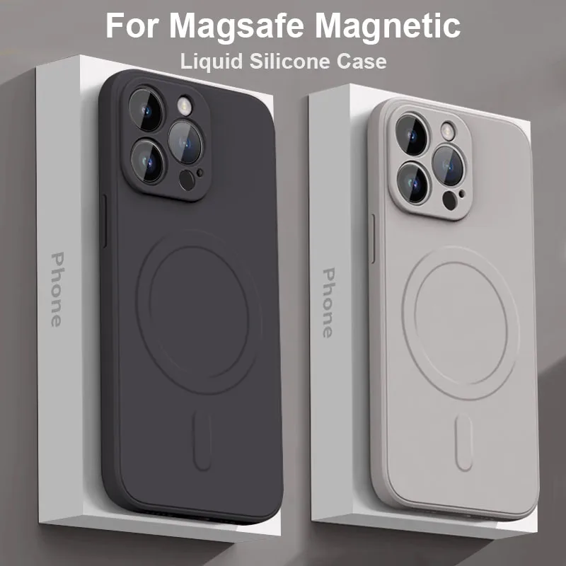 Kvapalný silikón pre Magsafe Wireless Magnetic Case pre iPhone 15 14 13 12 MINI 11PRO MAX PLUS XR XR XS SOCKOPPROUP Soft Soft Cover