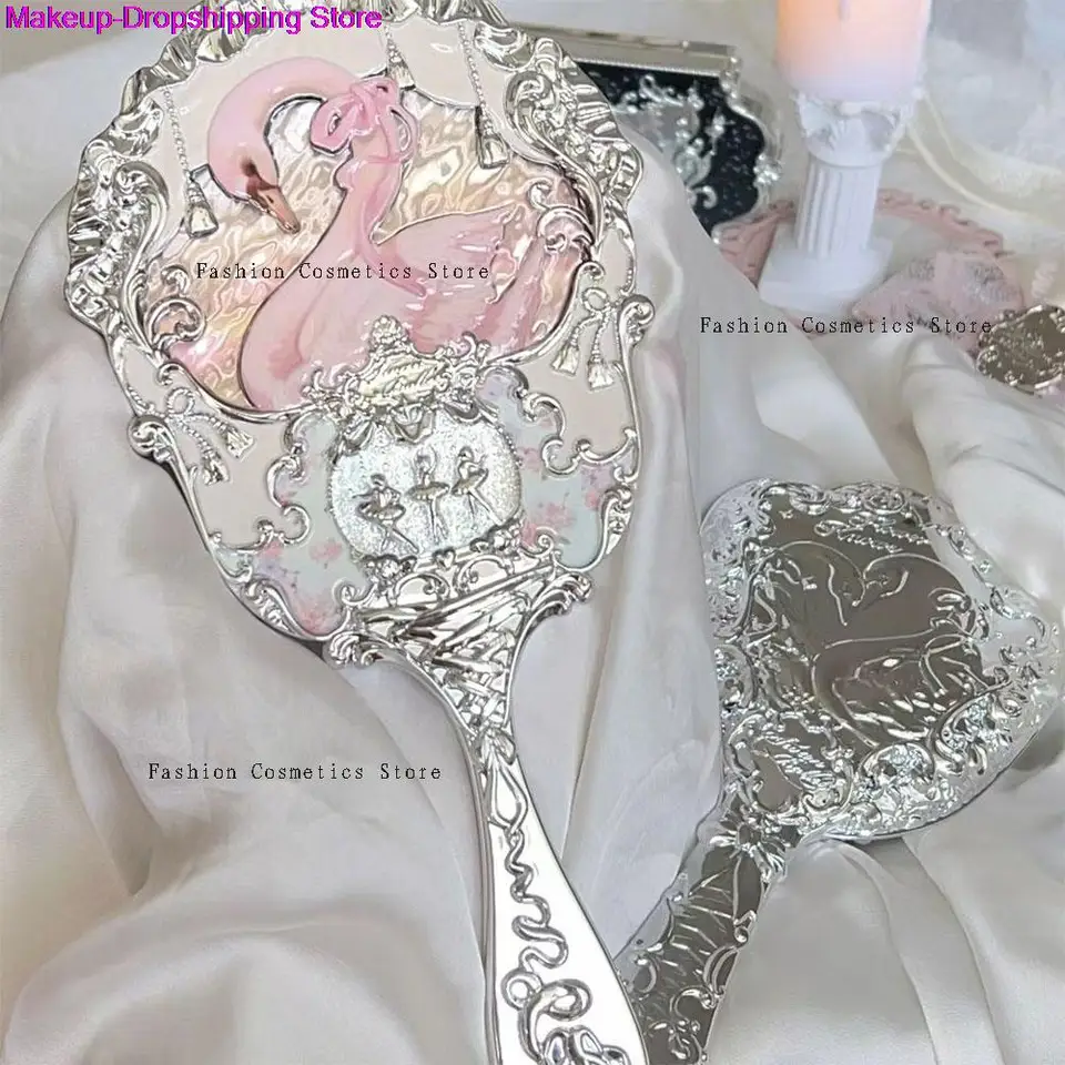 Kvetina vie labuť balet Series Crystal Mirror Vynikajúce textúrované ručné zrkadlo Modré ružové dámske make -up nástroje